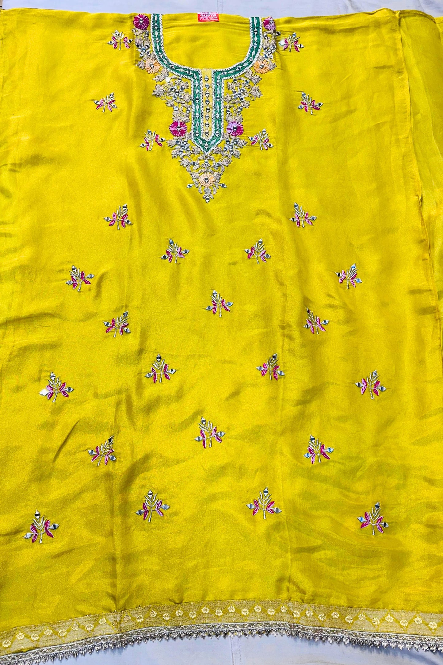 Mustard Yellow Shimmer Silk Embroidered Suit Set