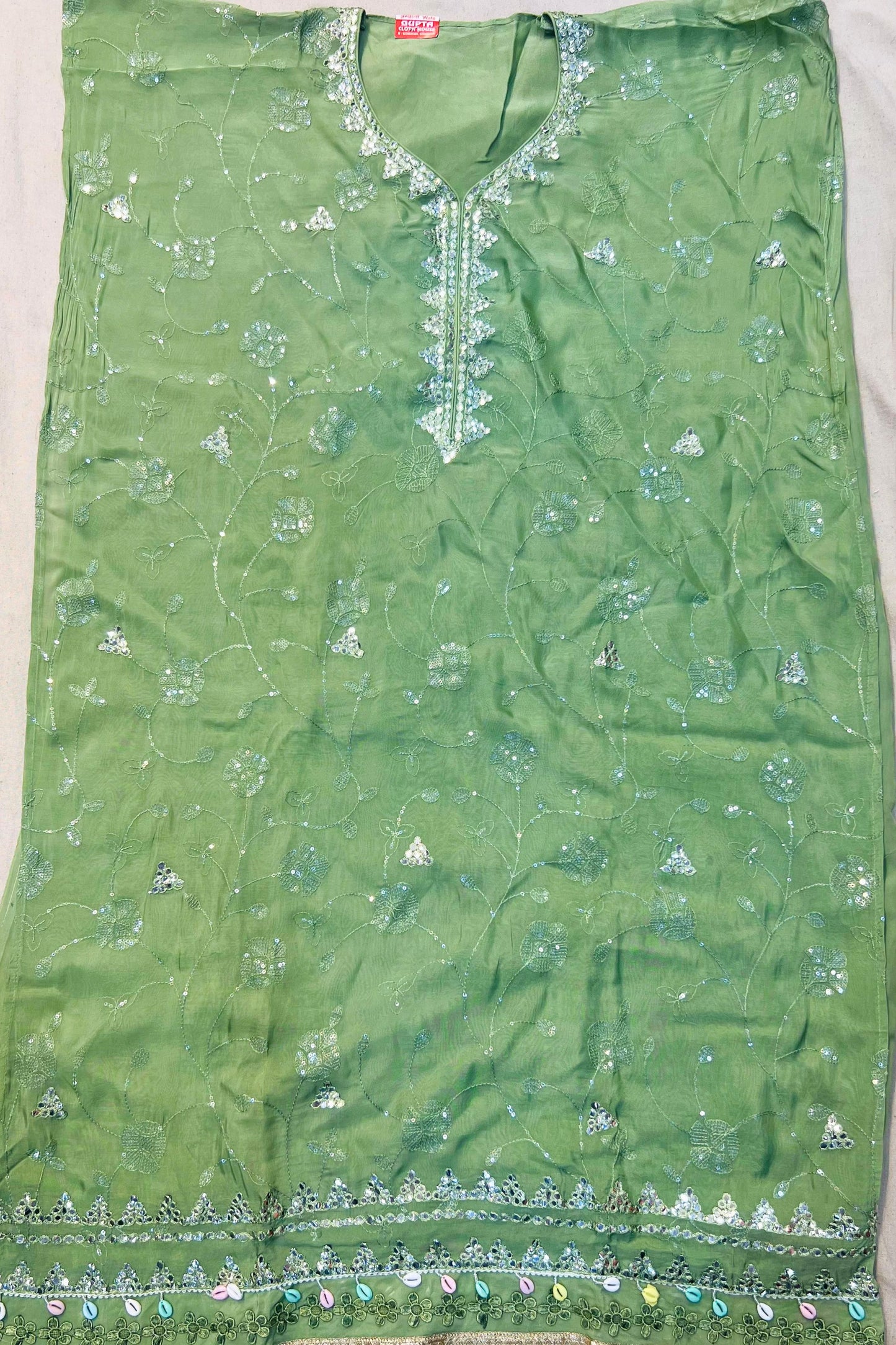 Pista Green Organza Embroidered Suit Set