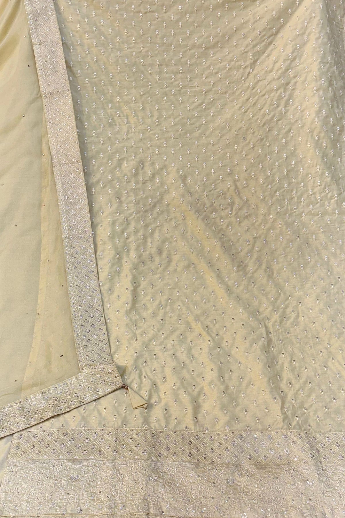 Lemon Maheshwari Silk Suit with Thread & Sippi Work