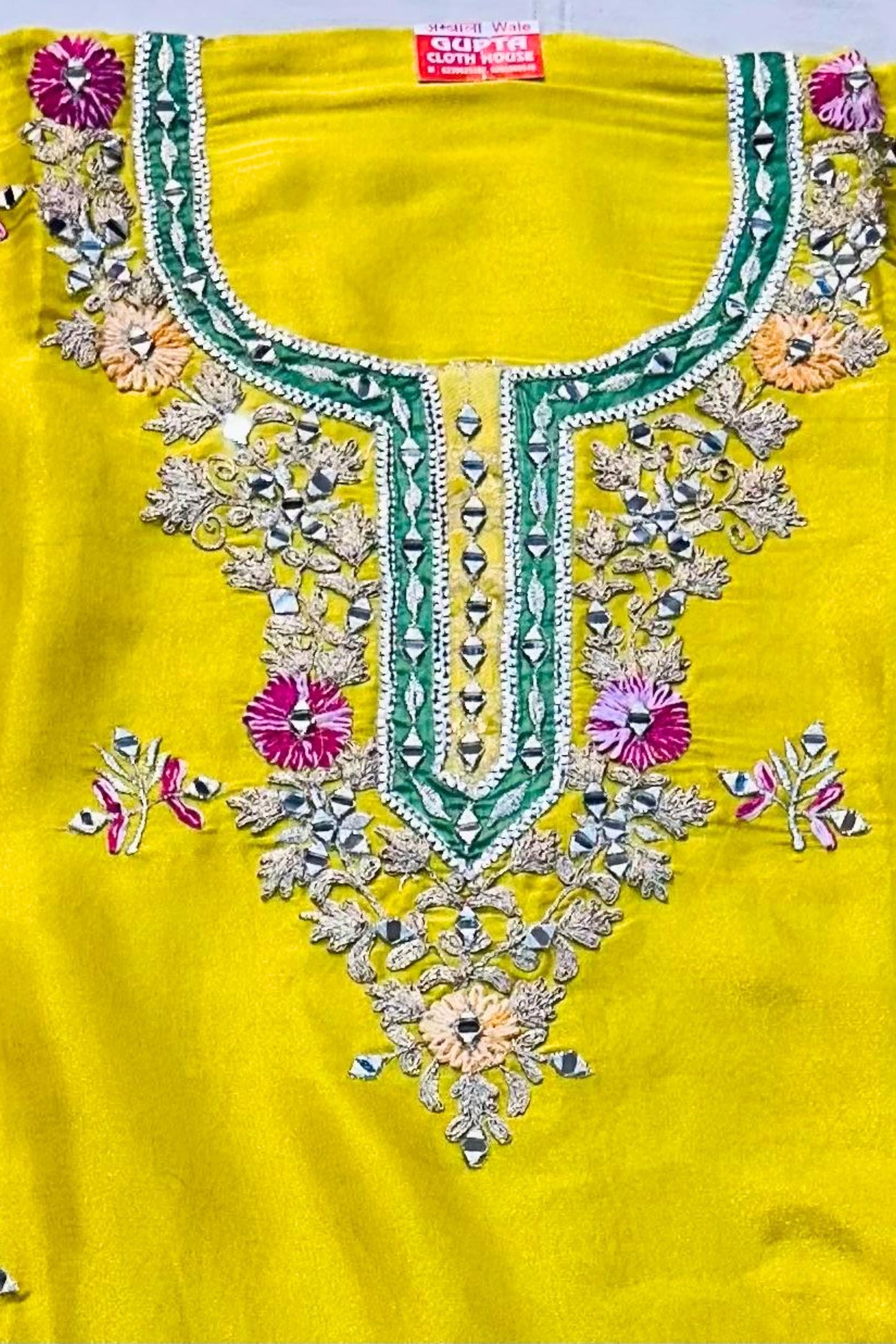 Mustard Yellow Shimmer Silk Embroidered Suit Set