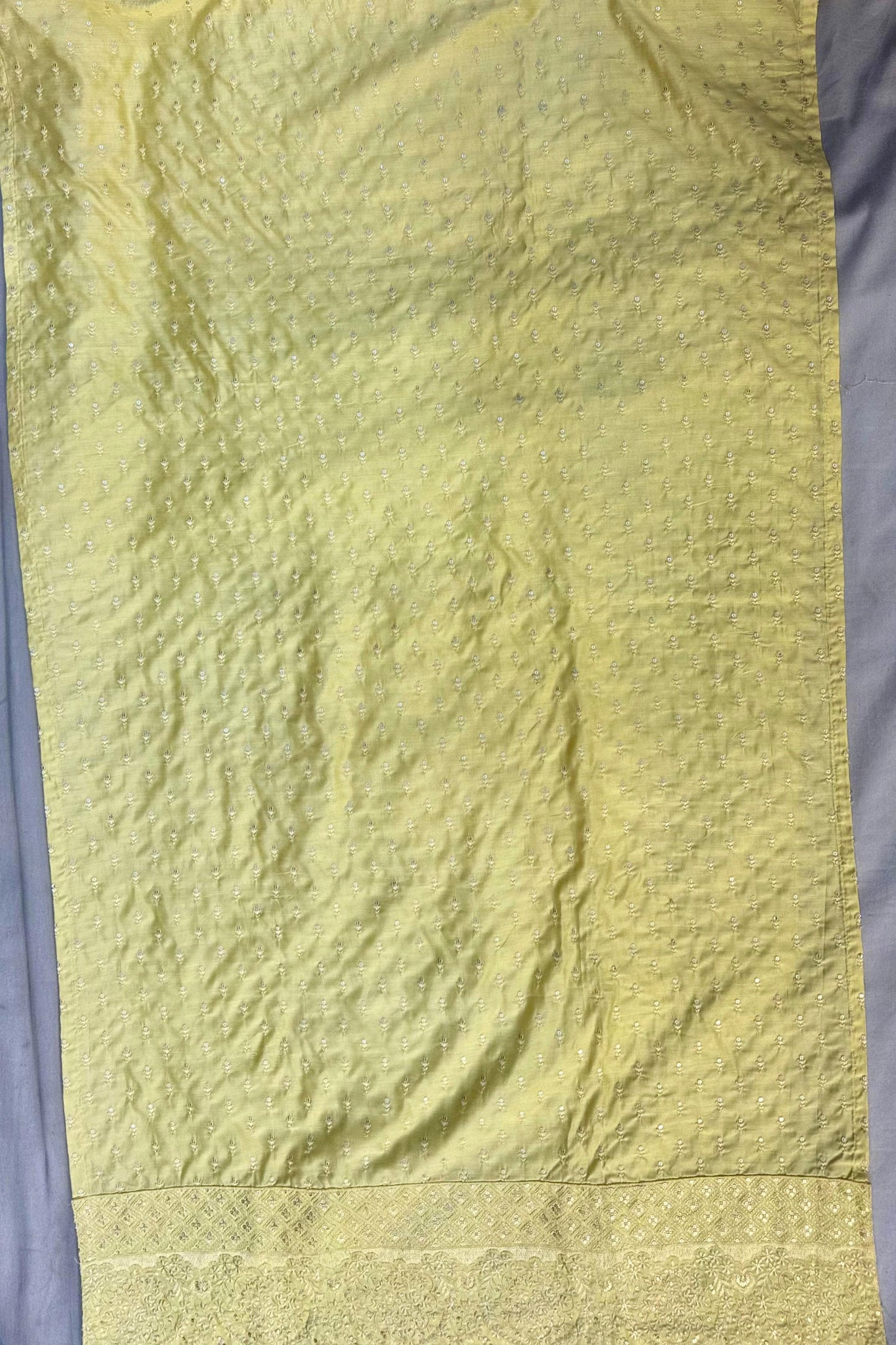 Lemon Maheshwari Silk Suit with Thread & Sippi Work