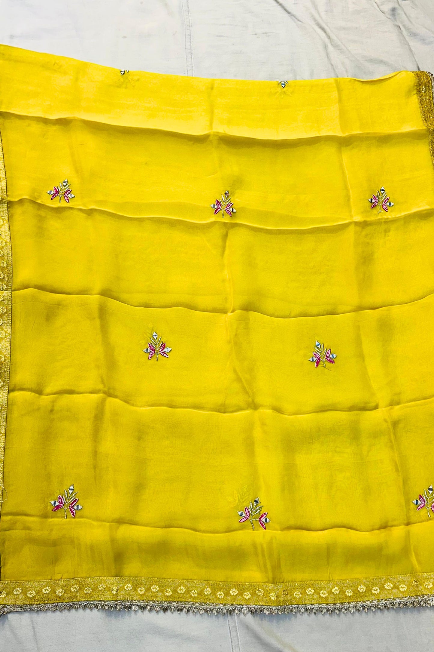 Mustard Yellow Shimmer Silk Embroidered Suit Set