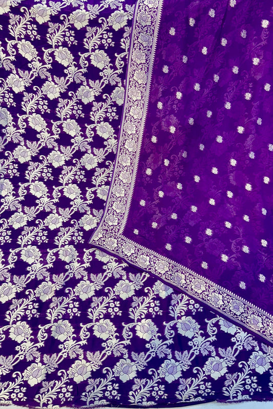 Purple Pure Georgette Banarasi Work Designer Suit Set