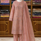 Peach Organza Tissue Handwork Suit Set with Heavy Dupatta