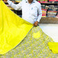 Neon Green Printed Musleen Suit Set with Lace & Four-Side Border Dupatta