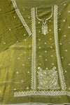 Mehndi Shimmer Silk Embroidered Suit Set with Chinon Dupatta