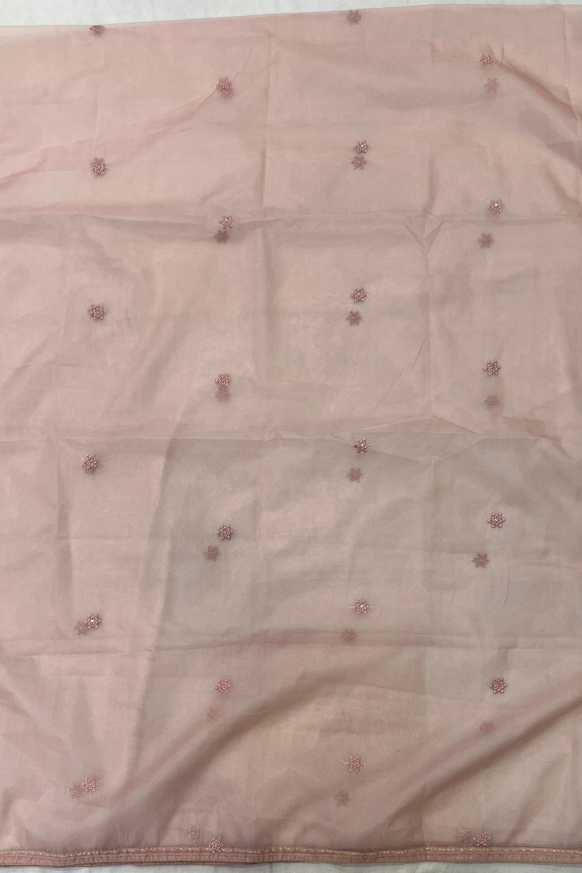Peach Organza Tissue Handwork Suit Set with Heavy Dupatta