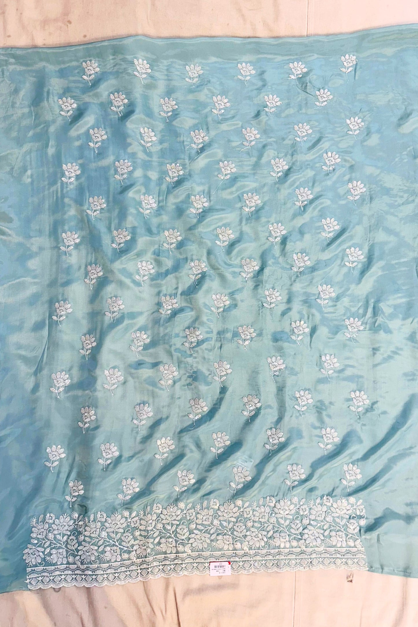 Sky Blue Crape Suit with Sippi Work – 3 Piece Set