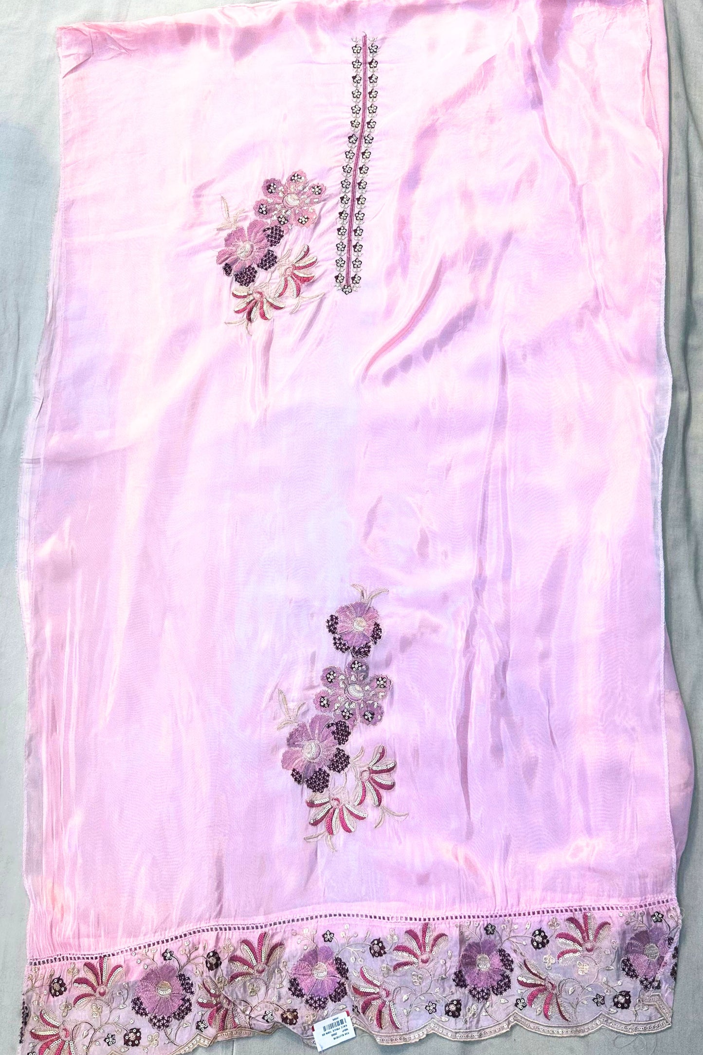 Rose Pink Musleen Thread & Sippi Work Suit Set with Brasho Dupatta