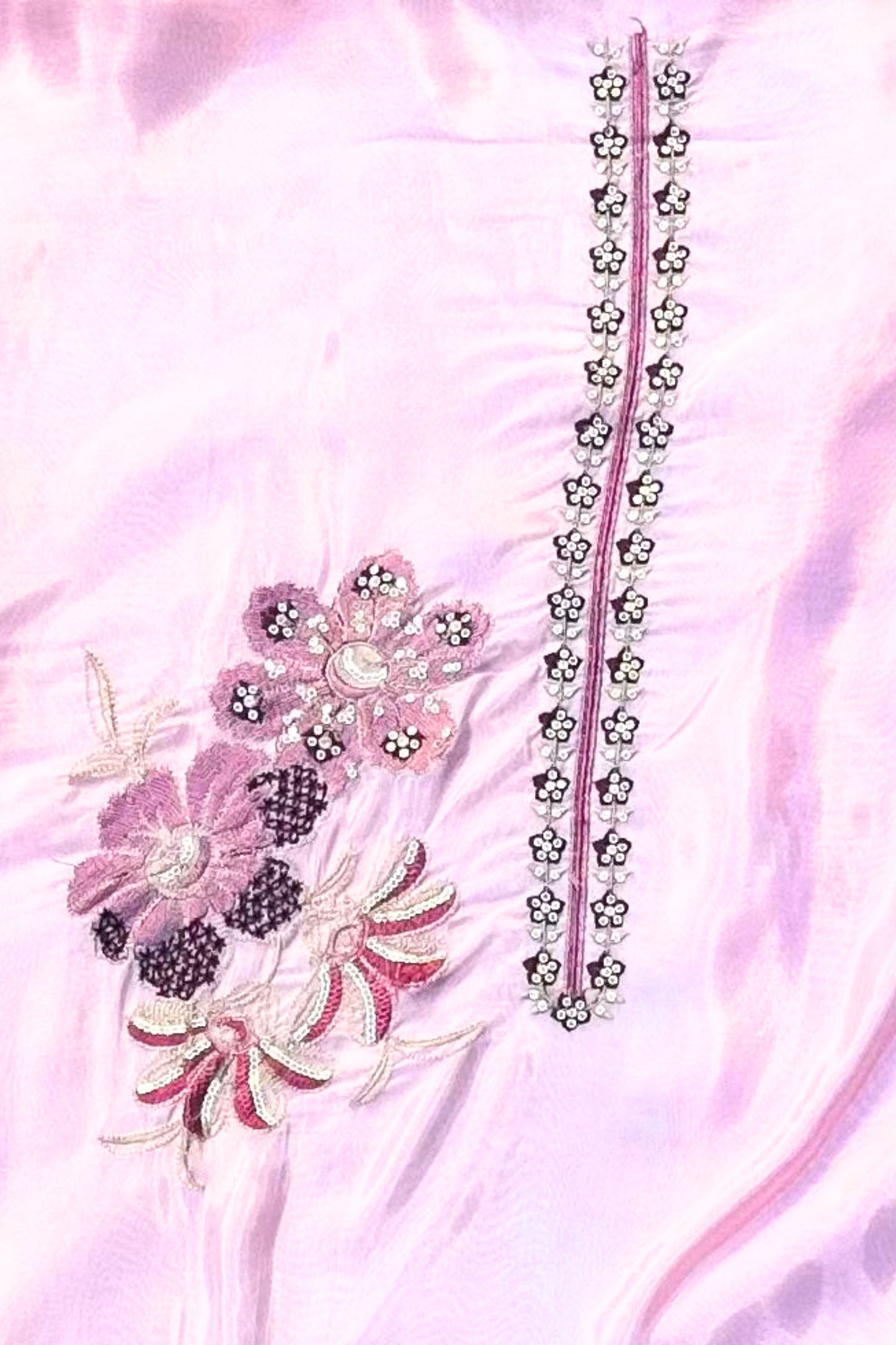 Rose Pink Musleen Thread & Sippi Work Suit Set with Brasho Dupatta