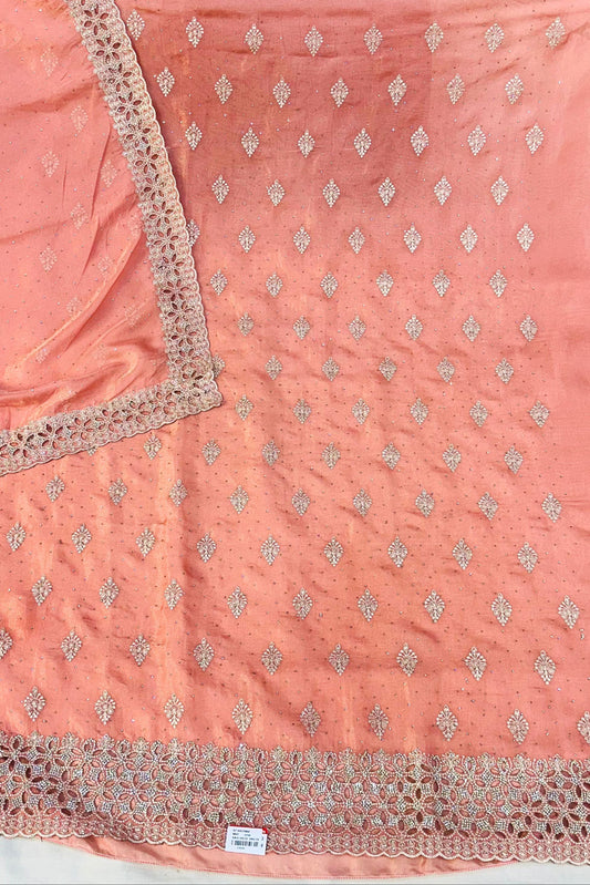 Shimmer Silk Dark Peach Designer Suit Set with Cut Work Dupatta