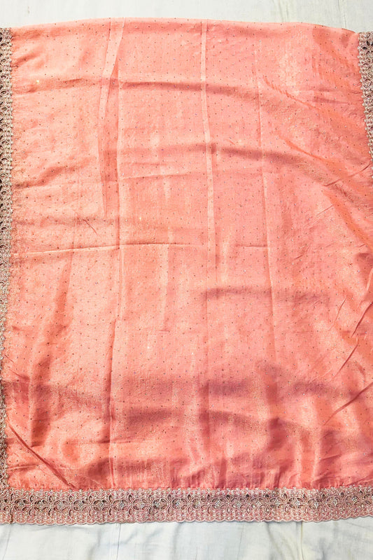 Shimmer Silk Dark Peach Designer Suit Set with Cut Work Dupatta