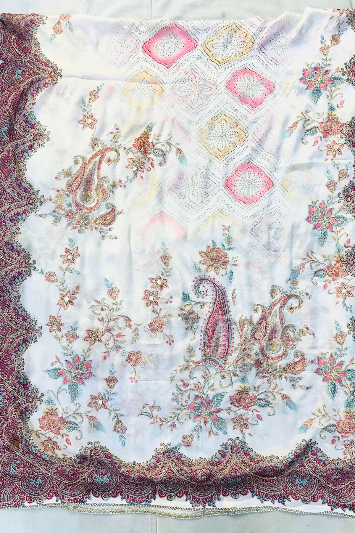 Printed Crape Suit Set – Milky Cream