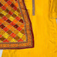 Mustard Silk Thread & Printed Work Suit Set with Lace Dupatta