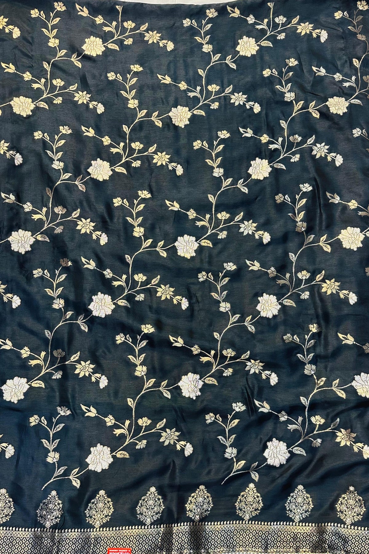 Carbon Black Kosa Silk Suit Set with Kheem Khaam Work