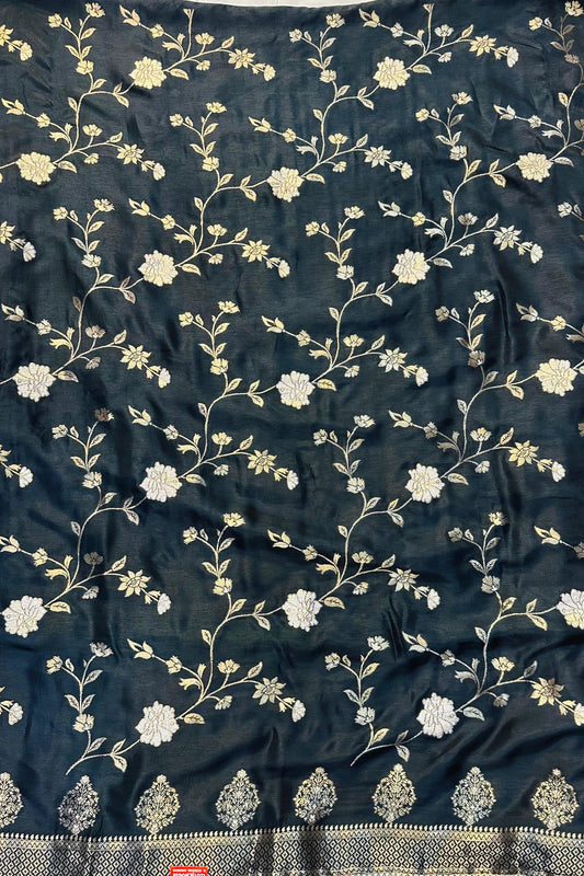 Carbon Black Kosa Silk Suit Set with Kheem Khaam Work