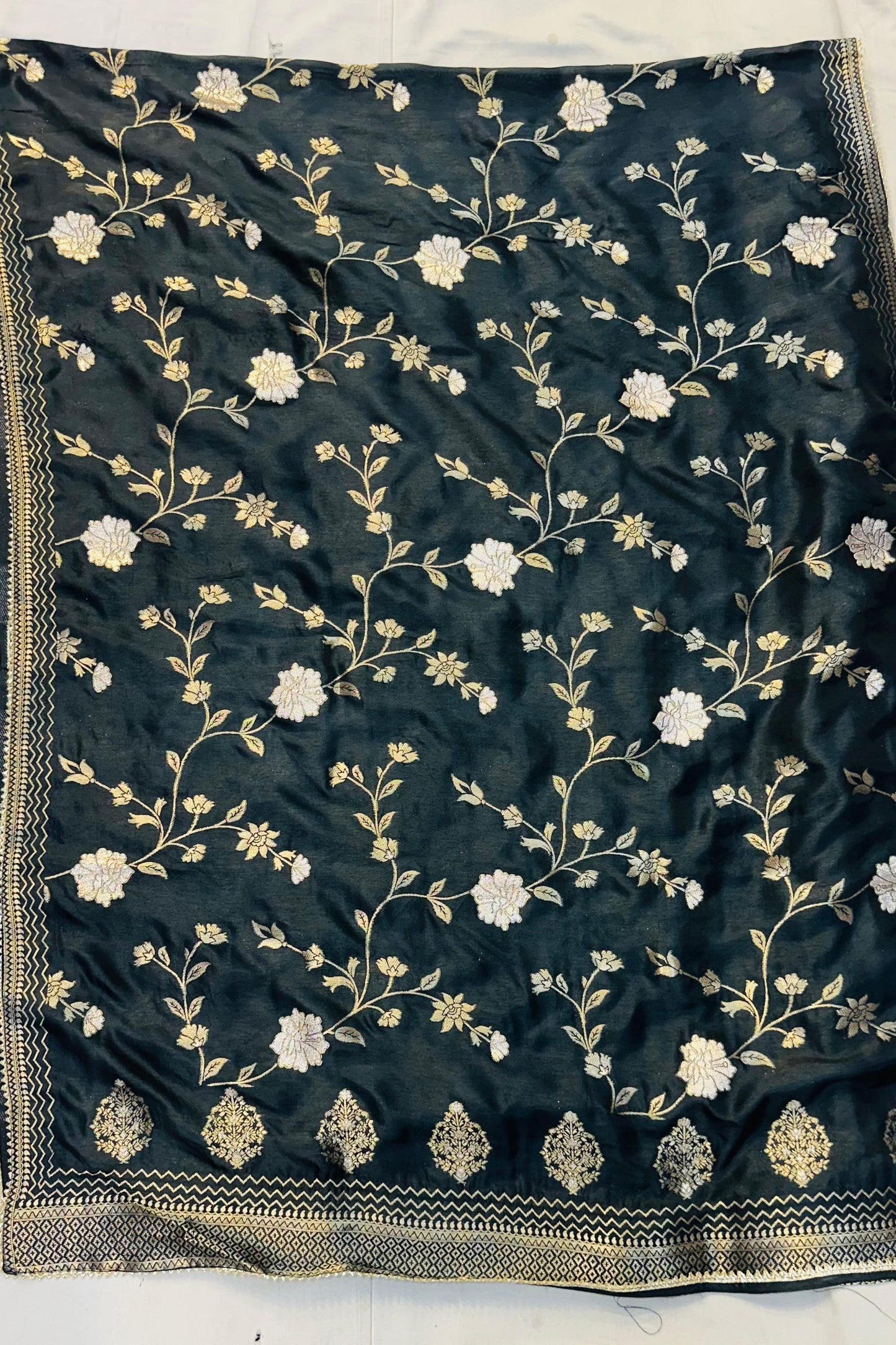 Carbon Black Kosa Silk Suit Set with Kheem Khaam Work