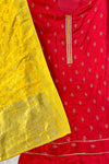 Red & Yellow Silk Suit Set with Sippi Work & Banarasi Dupatta