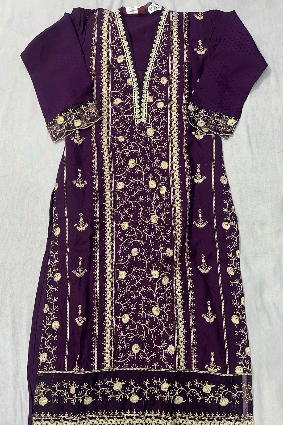 Purple Self Silk Threadwork Suit Set