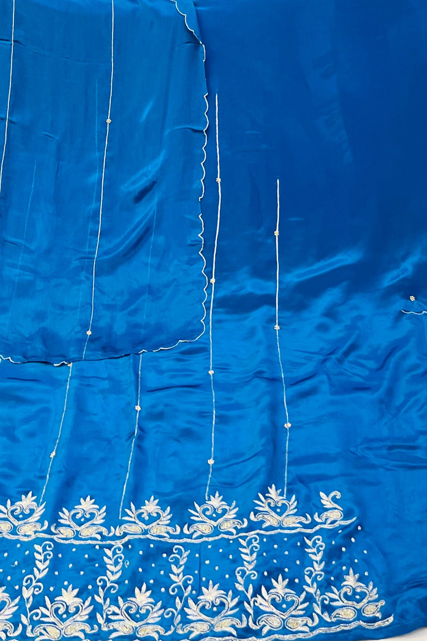 German Blue Crape Embroidered Suit Set