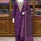 Brinjal Silk Suit Set with Neck Embroidery & Printed Silk Dupatta
