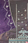 Purple Shimmer Silk Suit with Hand & Jari Work and Chinon-Chiffon Dupatta