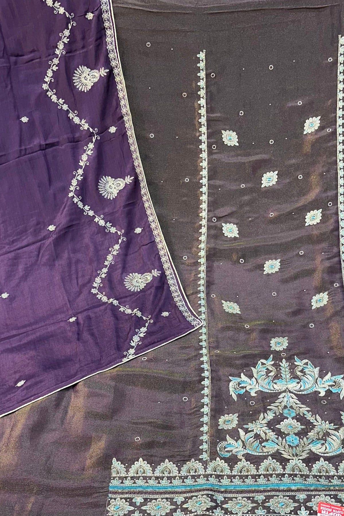 Purple Shimmer Silk Suit with Hand & Jari Work and Chinon-Chiffon Dupatta