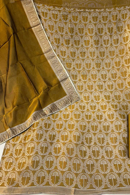 Mustard Banarasi Silk Suit Set with Viving Work