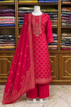 Rani Magenta Silk Shimmer Handwork Suit Set with Printed Dupatta
