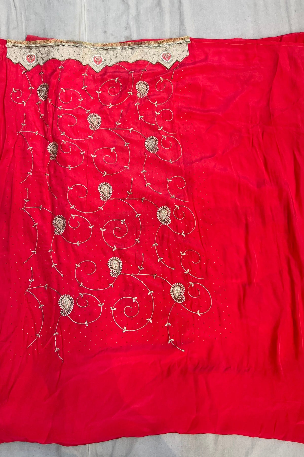 Carrot Crape Embroidered Suit Set with Chinon-Chiffon Dupatta