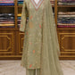 Pista Green Shimmer Silk Digital Work Suit Set with Organza Dupatta