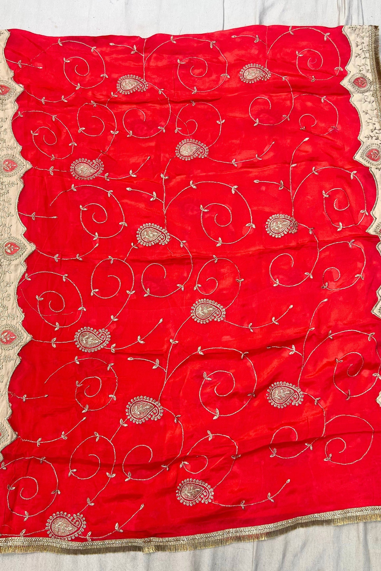 Carrot Crape Embroidered Suit Set with Chinon-Chiffon Dupatta