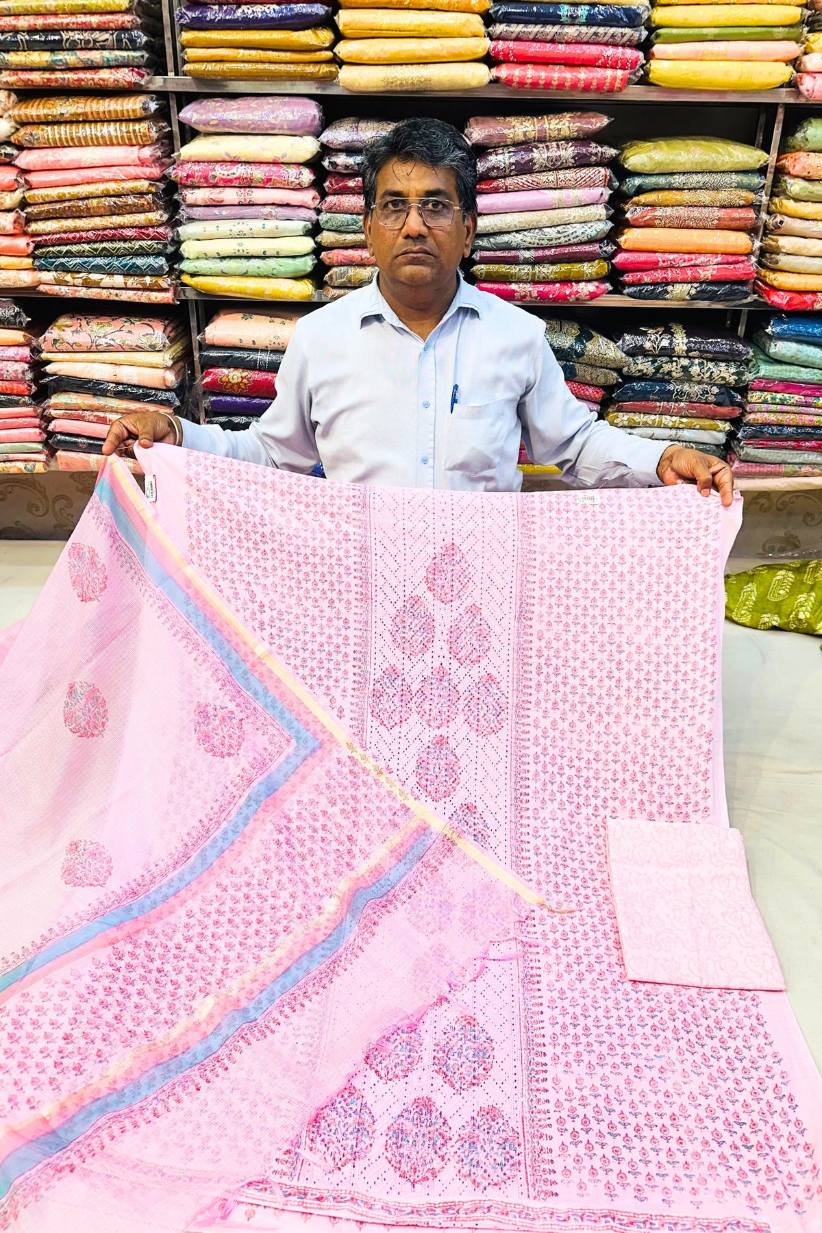 Pink Printed Chikankari Work Cotton Suit Set with Quota Doria Dupatta