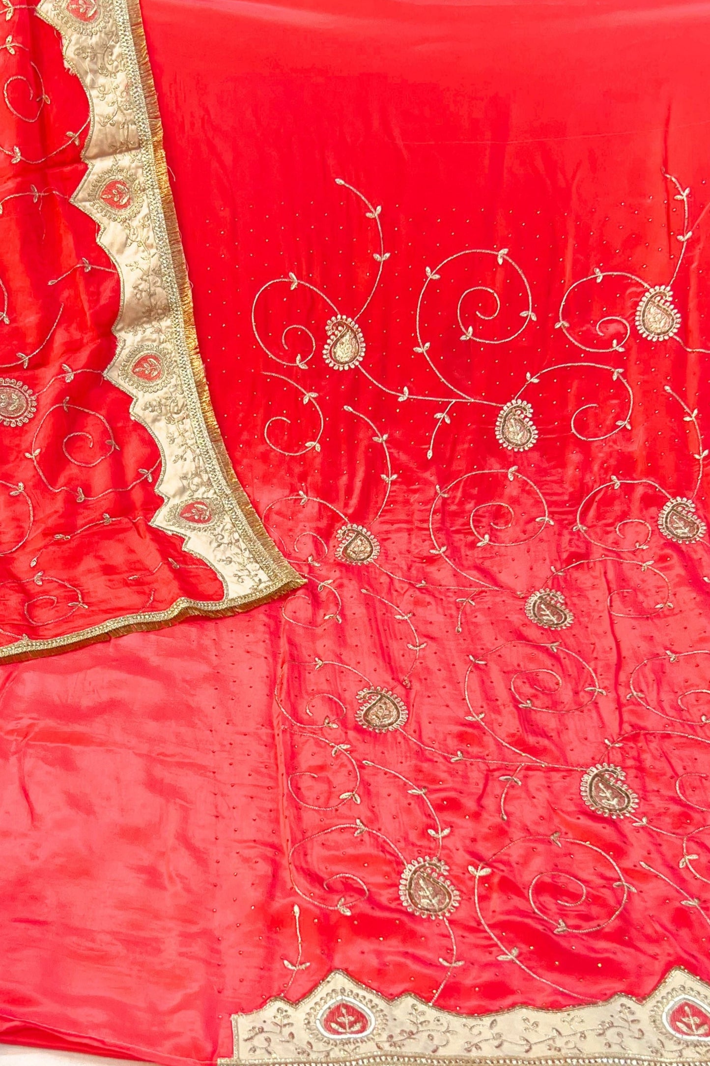 Carrot Crape Embroidered Suit Set with Chinon-Chiffon Dupatta