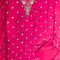 Rani Pink Pure Kosa Silk Handwork Suit Set with Chiffon Dupatta