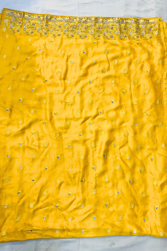 Yellow Banarasi Silk Suit with Handwork & Designer Dupatta