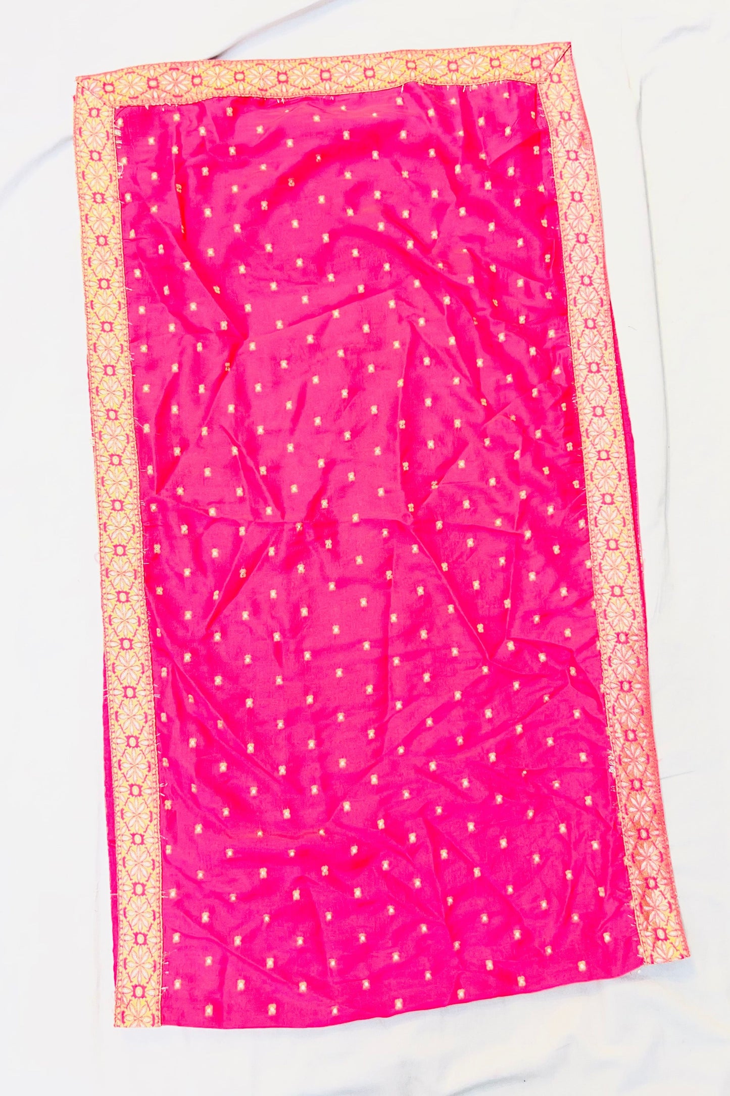 Rani Pink Pure Kosa Silk Handwork Suit Set with Chiffon Dupatta