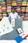 Blue Printed Patch Work Cotton 3-Piece Suit Set with Cream Dupatta