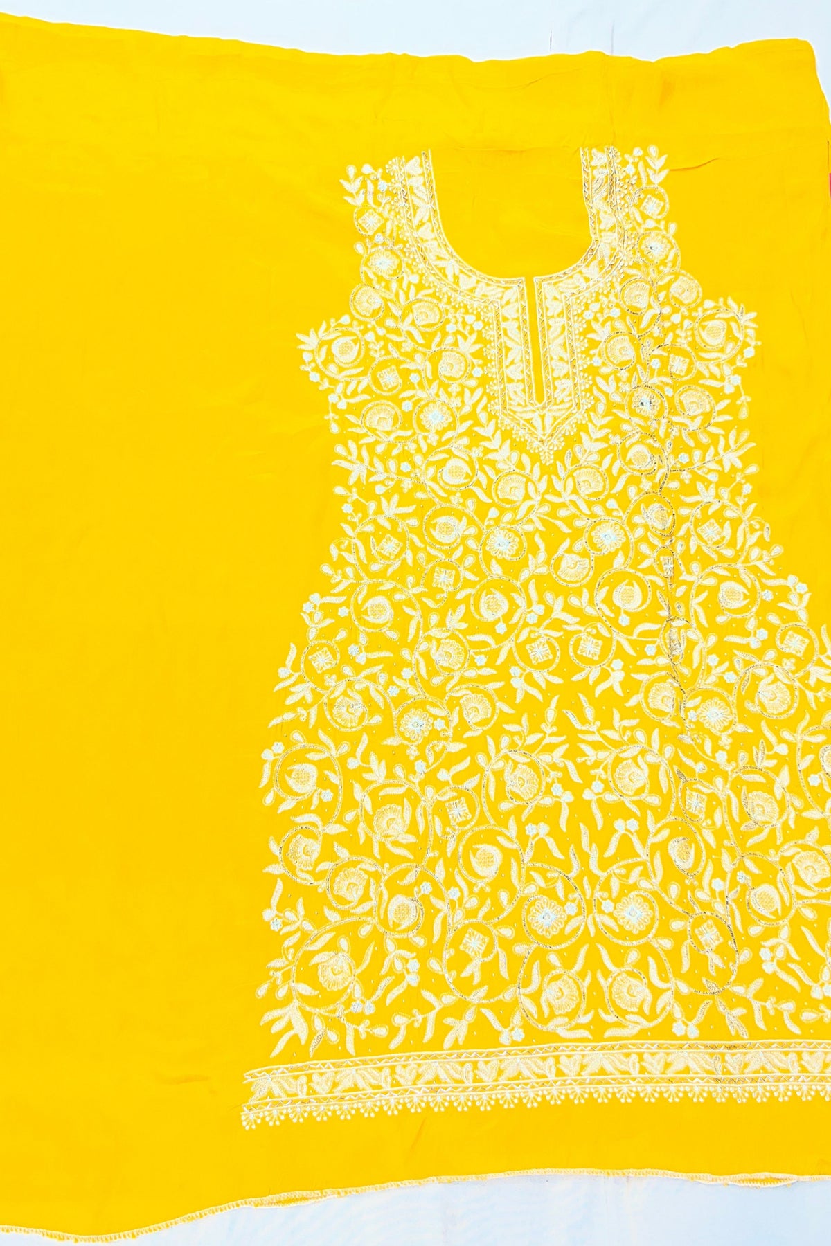 Mustard Yellow Pure Crape Handwork Suit Set