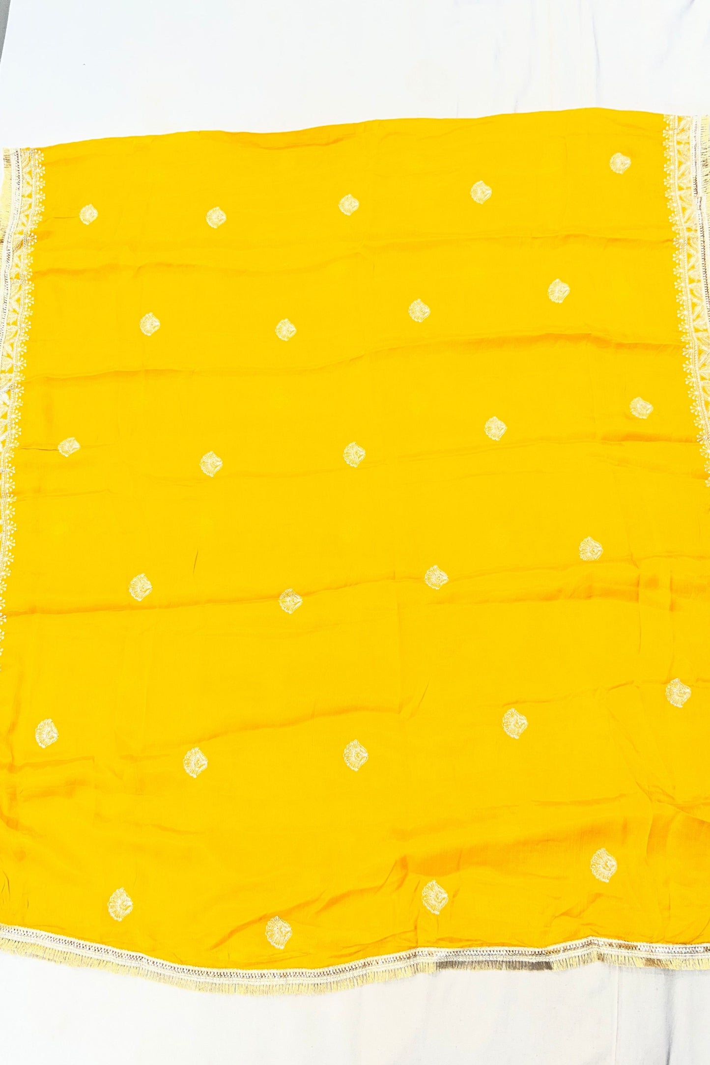 Mustard Yellow Pure Crape Handwork Suit Set