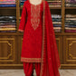 Tomato Red Self Silk Kurta Set with Dhoti Salwar & Embroidered Dupatta