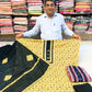 Mustard Yellow Cotton Suit with Black Patch Work & Dupatta
