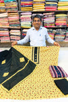 Mustard Yellow Cotton Suit with Black Patch Work & Dupatta