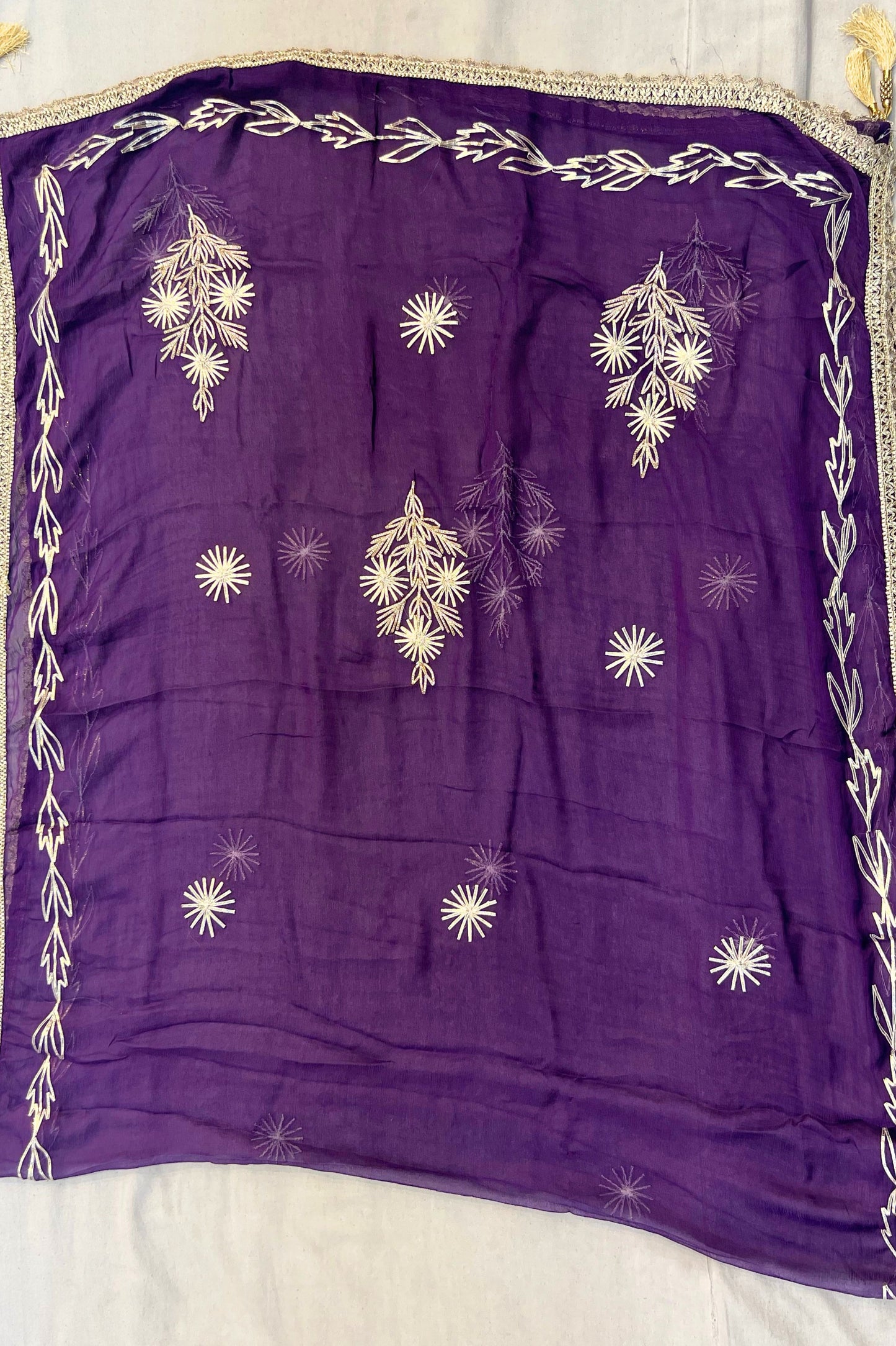 Purple Silk Handwork Suit Set with Gotta Patti Dupatta
