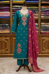 Peacock Green Silk Suit Set with Jari Work