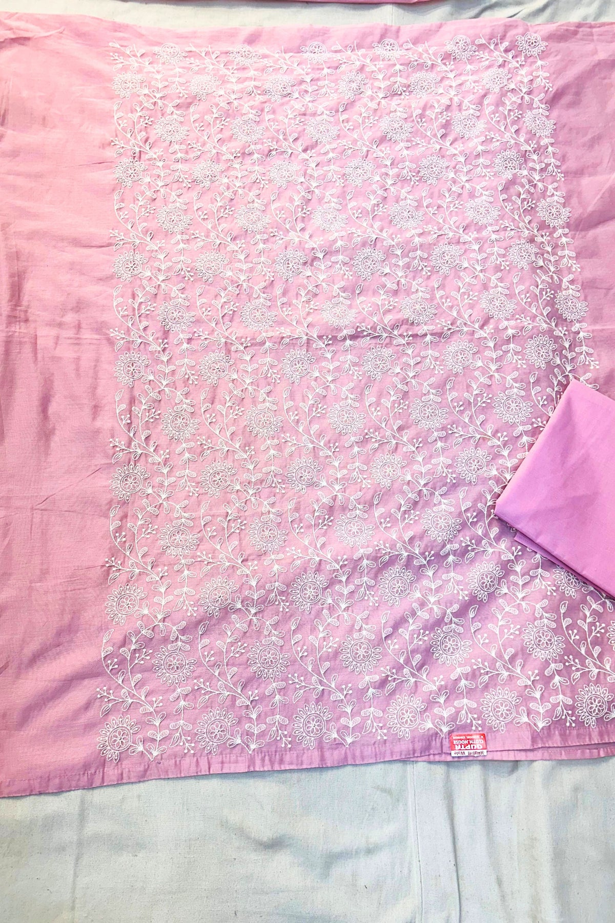 Pink Maheshwari Cotton Thread Work Suit Set with Dupatta