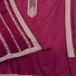 Wine Silk Suit Set with Patchwork & Threadwork Dupatta