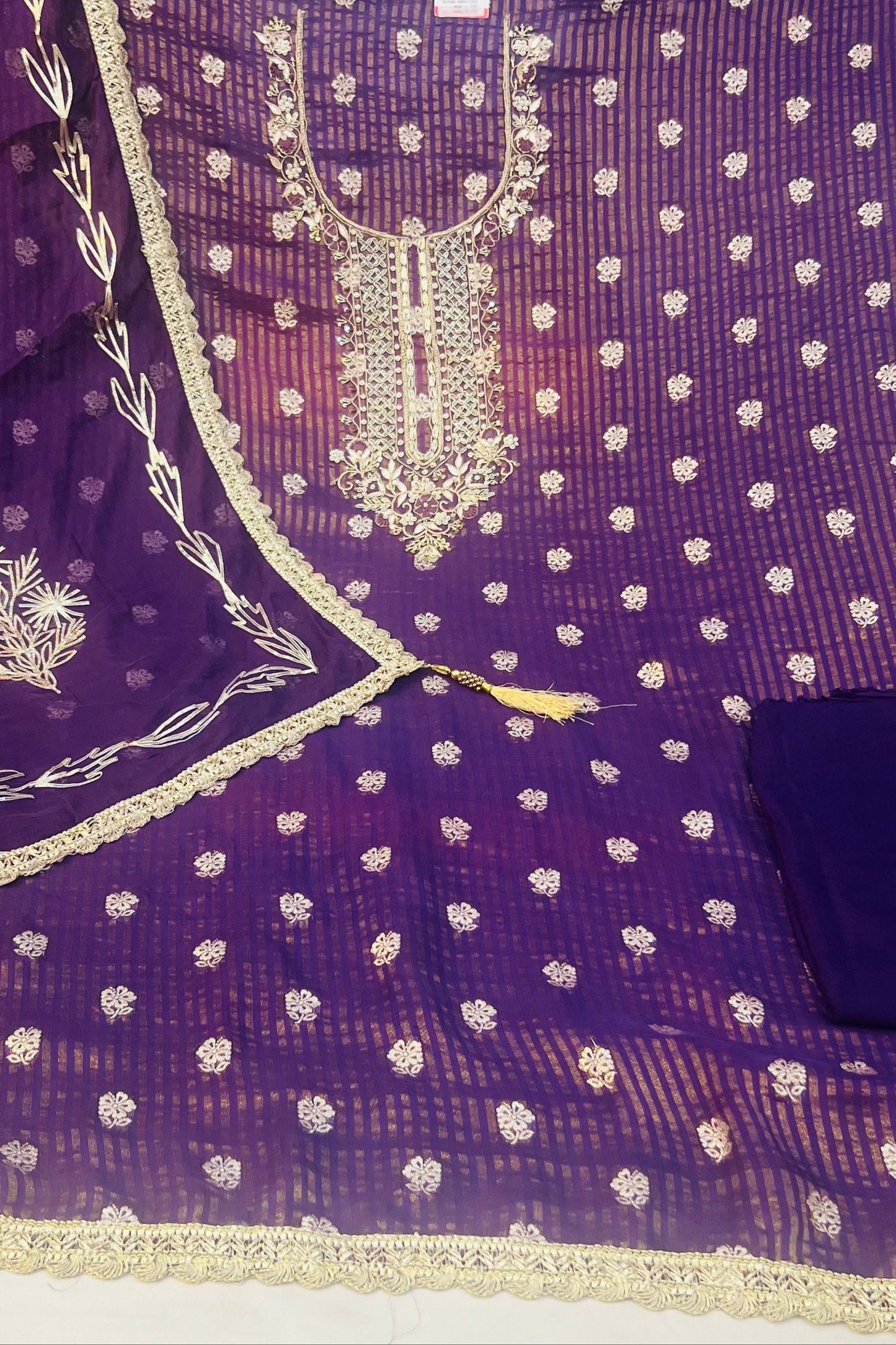 Purple Silk Handwork Suit Set with Gotta Patti Dupatta