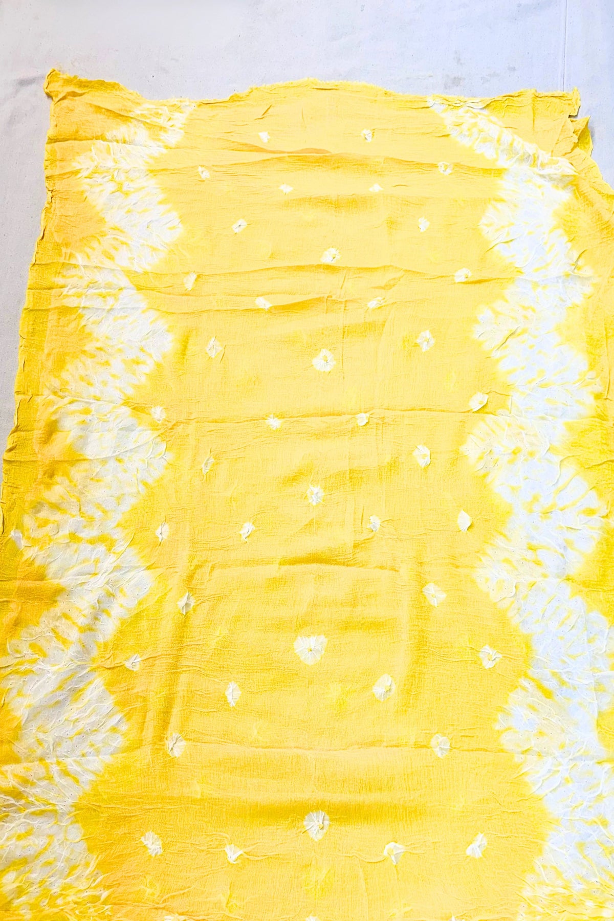 Yellow Bandhni Cotton Suit Set with Chiffon Dupatta