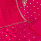 Rani Pink Pure Kosa Silk Handwork Suit Set with Chiffon Dupatta